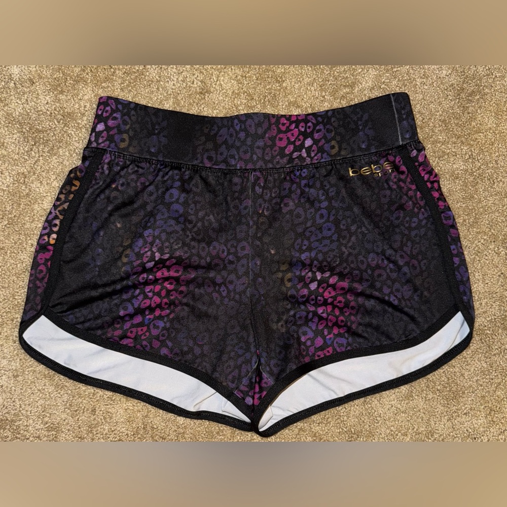 Bebe Leopard Print Black and Multi Athletic Shorts